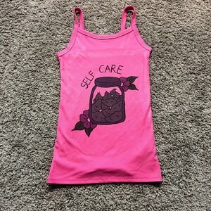 NOBO No Boundaries Girls Pink "Self Care" Graphic Ribbed Tank Top Size XS 1